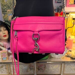 Rebecca Minkoff Mini M.A.C Hot Pink Leather Crossbody Bag Purse Chain Strap